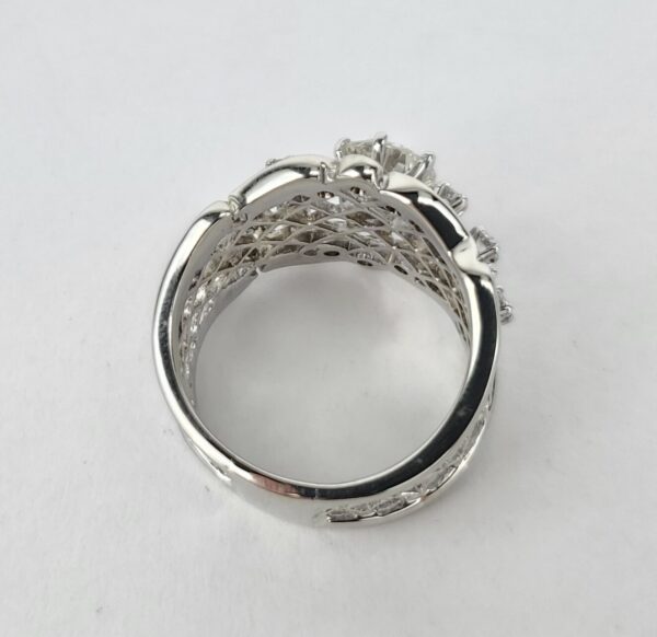 14k White Gold 1.11ctw .75c Round Diamond Lace Wide Band Ring 5.75'' - Image 8