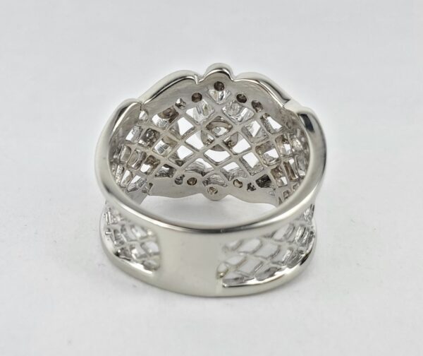 14k White Gold 1.11ctw .75c Round Diamond Lace Wide Band Ring 5.75'' - Image 9