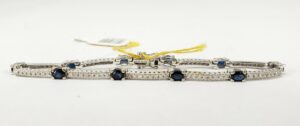 14k White Gold 2.00ct Natural Blue Sapphire .72ct Diamond Tennis Bracelet 7'' DD
