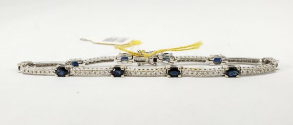 14k White Gold 2.00ct Natural Blue Sapphire .72ct Diamond Tennis Bracelet 7'' DD - Image 5