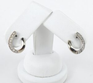 14k White Gold .36ctw Diamond Curve Curved Comma Style Stud Earrings 5/8''