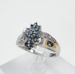 14k White Gold .38ct Blue & White Diamond Cluster Marquise Shape Ring