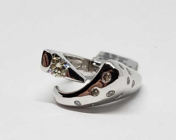 14k White Gold .55ctw Modern Modernist Unique Diamond Ring Unisex Mens Women - Image 3