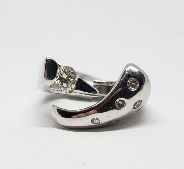 14k White Gold .55ctw Modern Modernist Unique Diamond Ring Unisex Mens Women - Image 4