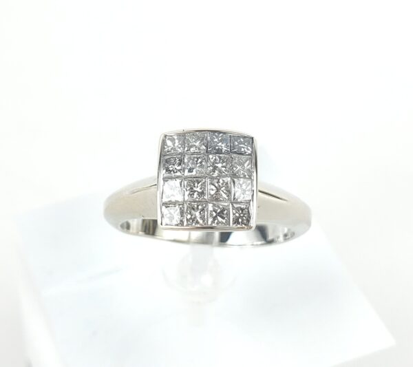14k White Gold .96ctw Mystery Set Princess Cut Diamond Cocktail Ring 7.25'' - Image 3