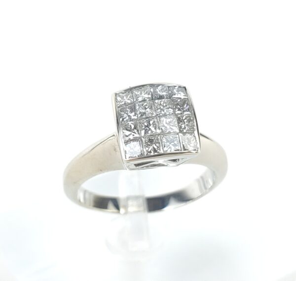 14k White Gold .96ctw Mystery Set Princess Cut Diamond Cocktail Ring 7.25'' - Image 4