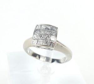 14k White Gold .96ctw Mystery Set Princess Cut Diamond Cocktail Ring 7.25''