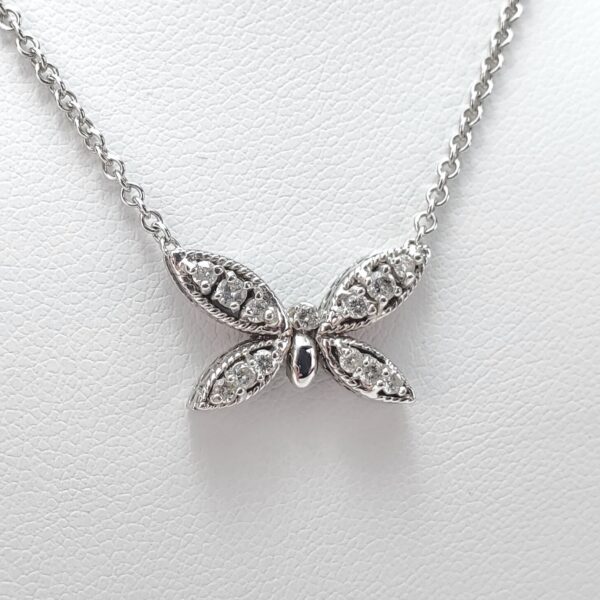 14k White Gold Diamond Butterfly Fairy Pendant Chain Link Necklace 16 5/8'' - Image 3