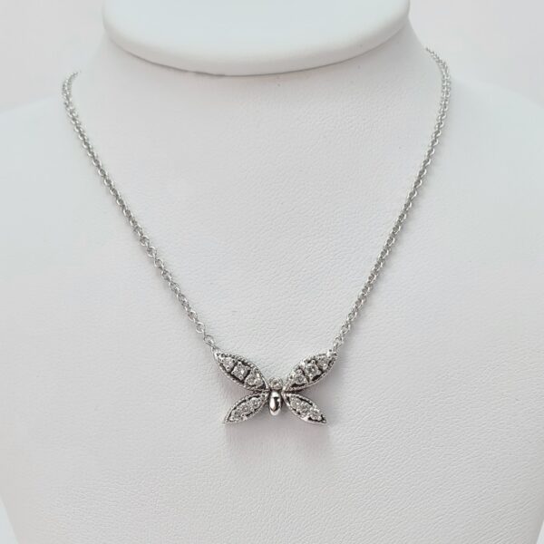 14k White Gold Diamond Butterfly Fairy Pendant Chain Link Necklace 16 5/8'' - Image 5