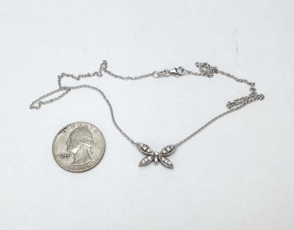 14k White Gold Diamond Butterfly Fairy Pendant Chain Link Necklace 16 5/8'' - Image 9