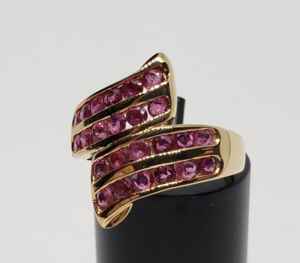 14k Yellow Gold 3.00ctw Natural Ruby Bypass Cluster Channel Set Ring - Image 4