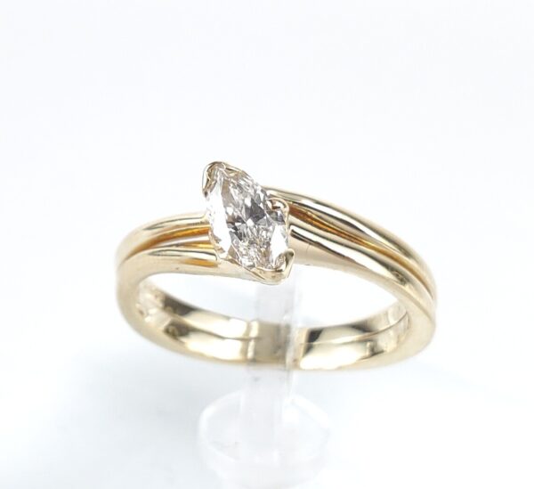 14k Yellow Gold .60ct Marquise Diamond Double Band Shank Solitaire Ring - Image 4