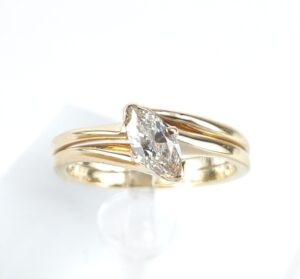 14k Yellow Gold .60ct Marquise Diamond Double Band Shank Solitaire Ring