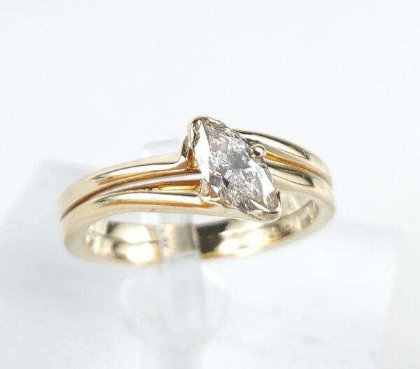 14k Yellow Gold .60ct Marquise Diamond Double Band Shank Solitaire Ring - Image 5