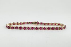 14k Yellow Gold 9.00ctw Natural Heated Ruby Diamond Tennis Bracelet 7 1/8''