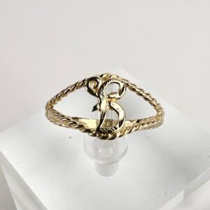 14k Yellow Gold "B" Initial Twisted Rope Ring Size 6