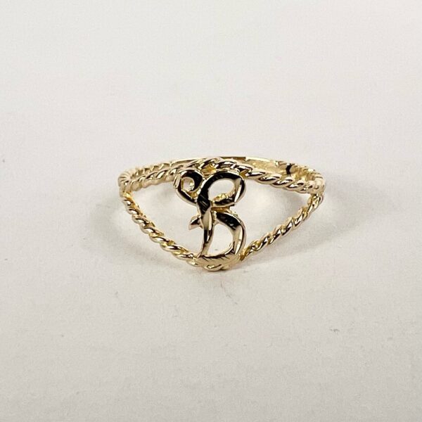 14k Yellow Gold "B" Initial Twisted Rope Ring Size 6 - Image 5