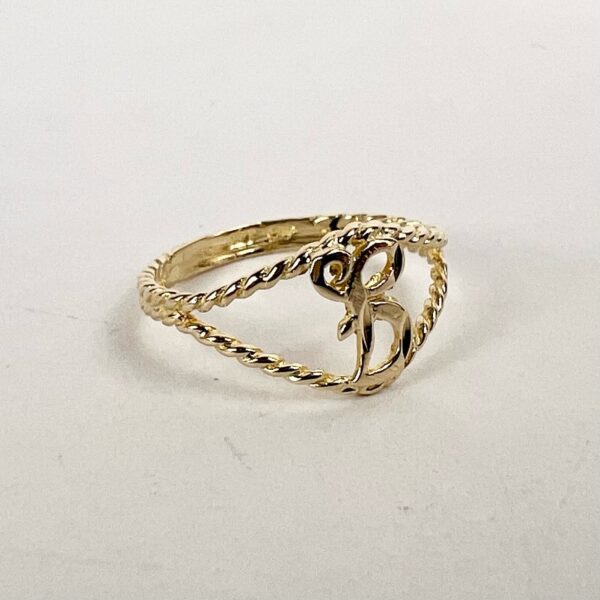 14k Yellow Gold "B" Initial Twisted Rope Ring Size 6 - Image 6