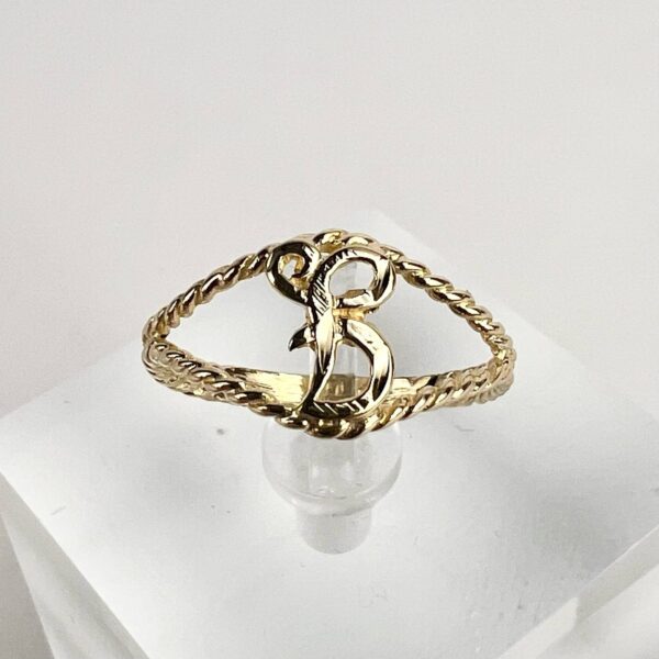 14k Yellow Gold "B" Initial Twisted Rope Ring Size 6