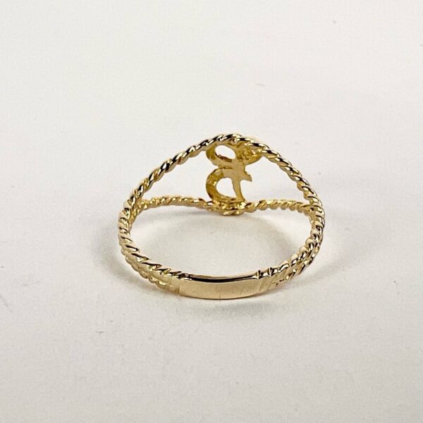 14k Yellow Gold "B" Initial Twisted Rope Ring Size 6 - Image 9