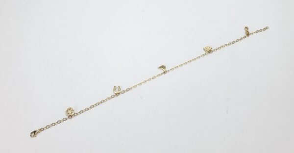 14k Yellow Gold Butterfly Cat Infinity Horseshoe Starfish Charm Anklet 10'' - Image 4