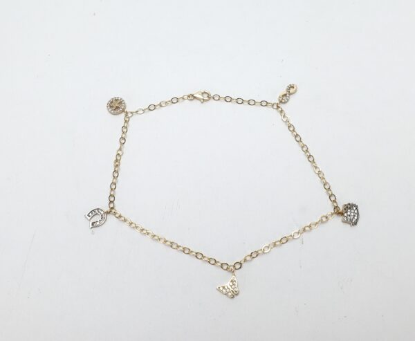 14k Yellow Gold Butterfly Cat Infinity Horseshoe Starfish Charm Anklet 10''