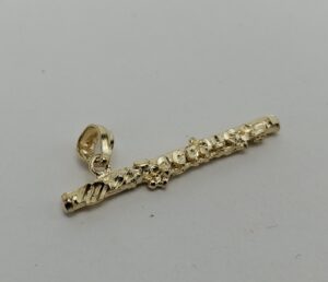 14k Yellow Gold Flute Music Instrument Musician Drop Pendant 1 1/8''