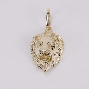 14k Yellow Gold Large Realistic Diamond Lion Head Pendant 2 3/8''