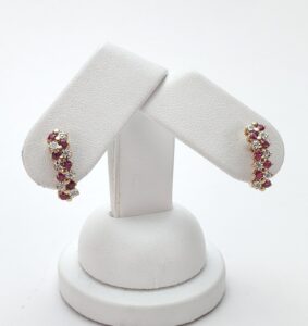 14k Yellow Gold Natural Ruby Diamond Omega Leverback Latch Back Earrings 5/8''