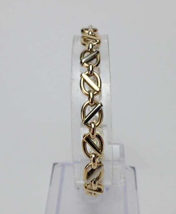 18k Multi-Tone Gold 7mm Solid Oval Modified Vintage Mariner Style Link Bracelet - Image 3