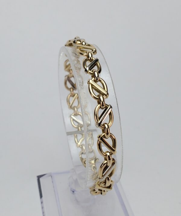 18k Multi-Tone Gold 7mm Solid Oval Modified Vintage Mariner Style Link Bracelet - Image 4