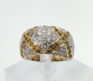 18k MultiTone Gold 2.16ct Yellow Sapphire Diamond Pave X Band Ring 6.75 Sizable