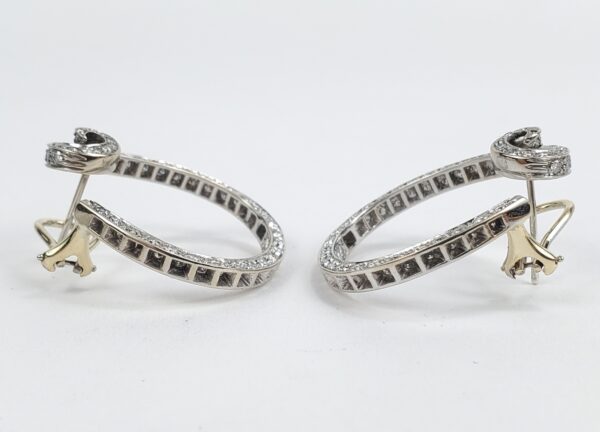 18k White Gold 3.50c Natural Diamond Large Swirl Circle Hoop Leverback Earrings - Image 11