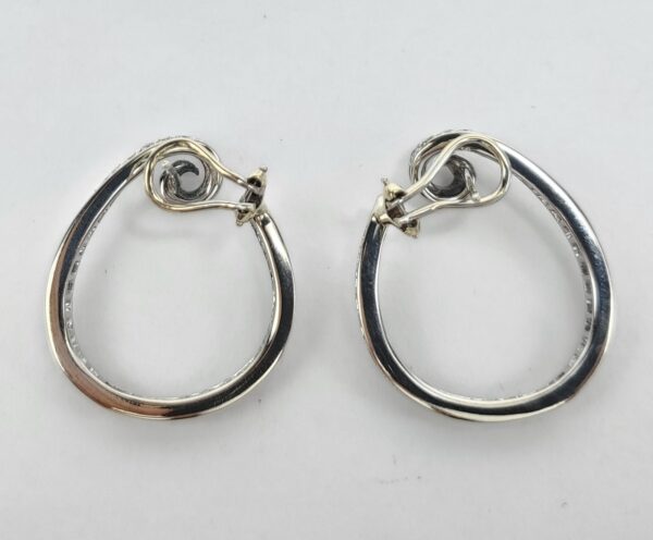 18k White Gold 3.50c Natural Diamond Large Swirl Circle Hoop Leverback Earrings - Image 13