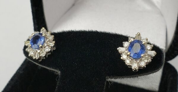 18k White Gold .92ct Blue Sapphire .40ct Diamond Halo 1.32ctw Stud Earrings - Image 5