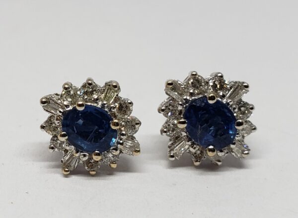 18k White Gold .92ct Blue Sapphire .40ct Diamond Halo 1.32ctw Stud Earrings - Image 8
