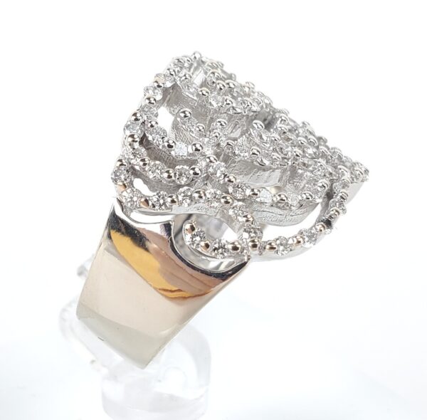 18k White Gold Pave Diamond Open Scroll Work Cluster Band Ring 7.5'' - Image 5