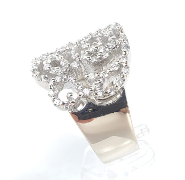 18k White Gold Pave Diamond Open Scroll Work Cluster Band Ring 7.5'' - Image 6
