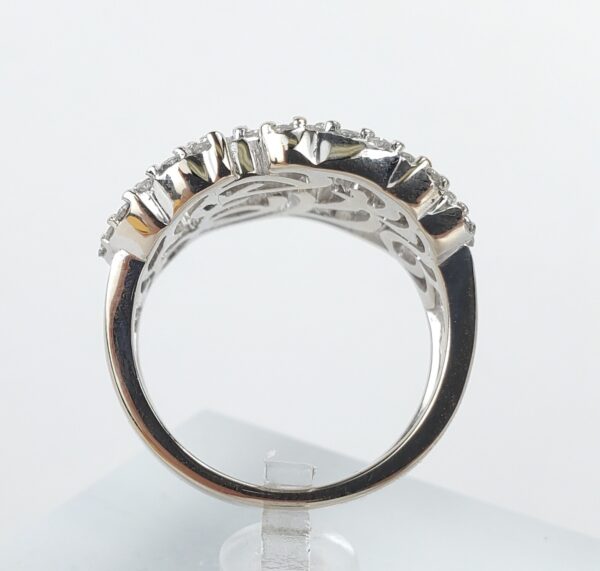 18k White Gold Pave Diamond Open Scroll Work Cluster Band Ring 7.5'' - Image 7