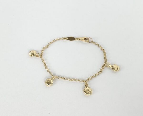 18k Yellow Gold Clam Oyster Nautical Childrens Kids Chain Link Charm Bracelet - Image 3