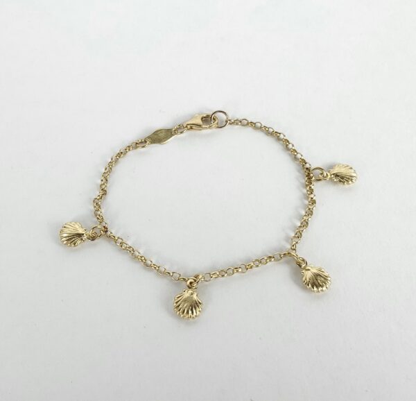 18k Yellow Gold Clam Oyster Nautical Childrens Kids Chain Link Charm Bracelet - Image 4