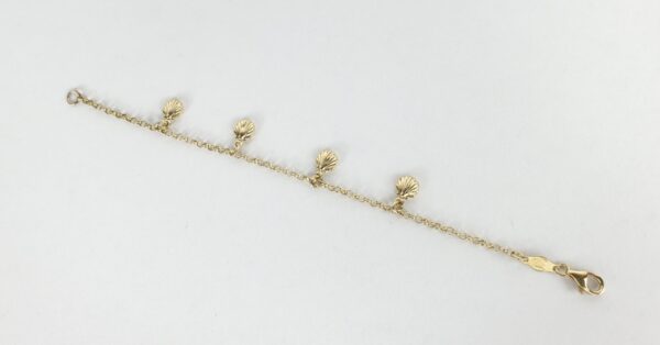 18k Yellow Gold Clam Oyster Nautical Childrens Kids Chain Link Charm Bracelet - Image 6