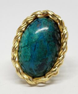 18k Yellow Gold Large Solitaire Eilat Stone Unique Weave Ring Elias Made in Peru