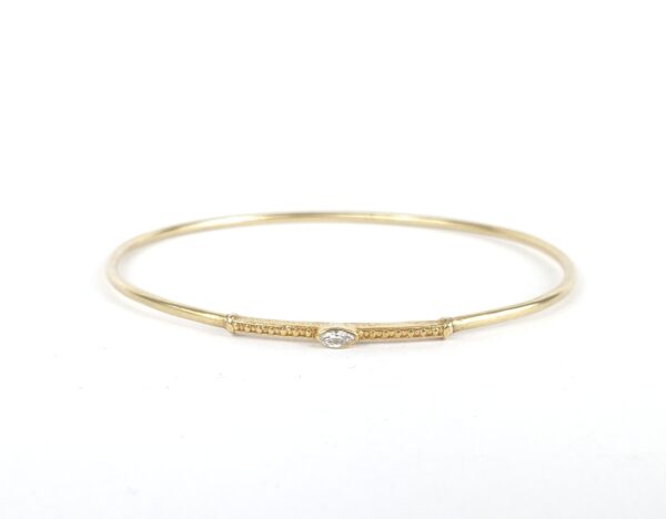 18k Yellow Gold Marquise Diamond Unique Custom Cuff Bangle Bracelet 7 1/2''
