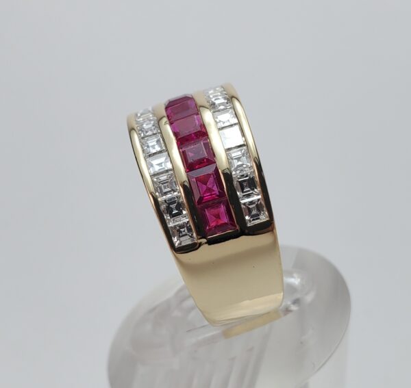 18k Yellow Gold Natural Ruby Asscher Cut Diamond Channel Set Band Ring 7.25'' - Image 6