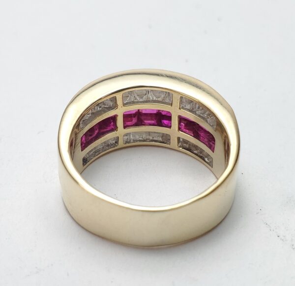 18k Yellow Gold Natural Ruby Asscher Cut Diamond Channel Set Band Ring 7.25'' - Image 8