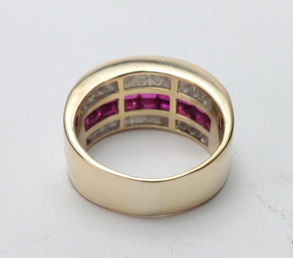 18k Yellow Gold Natural Ruby Asscher Cut Diamond Channel Set Band Ring 7.25'' - Image 9