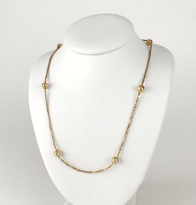 18k Yellow Tone Gold 4.7mm Bead 1.10mm Box Station Style Necklace 18''