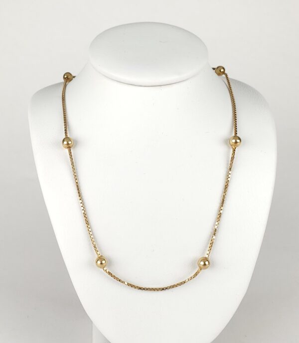 18k Yellow Tone Gold 4.7mm Bead 1.10mm Box Station Style Necklace 18'' - Image 4