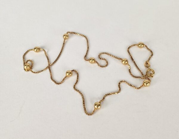 18k Yellow Tone Gold 4.7mm Bead 1.10mm Box Station Style Necklace 18'' - Image 5